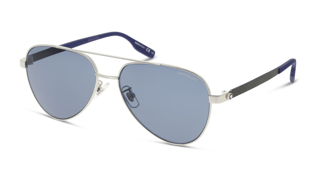 Lente Solar Montblanc MB0182S Azul-Ópticas LUX, Ve Más Allá