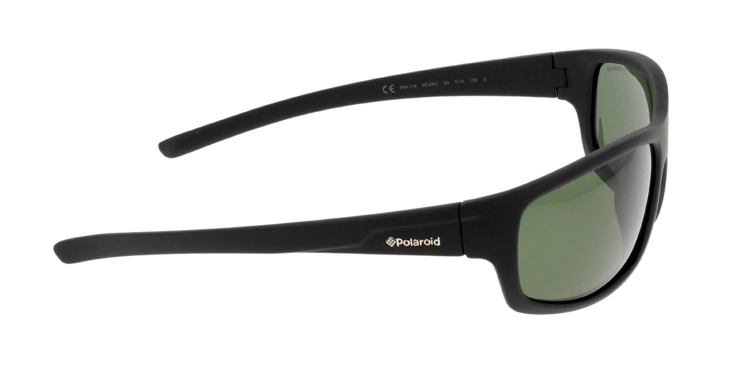 Lunettes De Soleil Polaroid Homme P8411 Rectangulaires Noires Vertes Polarisées - Fabriquées En Italie